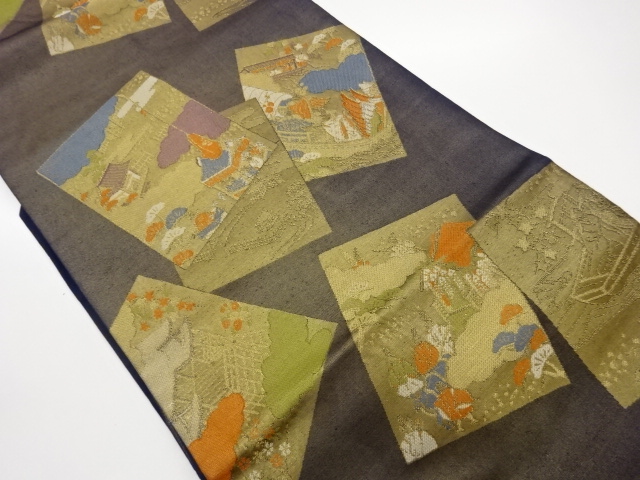 色紙に古代人物・京風景模様織出し名古屋帯